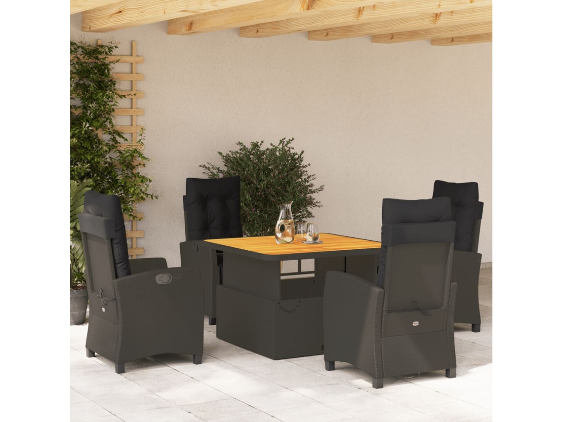 Juego de comedor de jardín de 5 piezas con cojines, mimbre sintético negro, DKD Home Decor