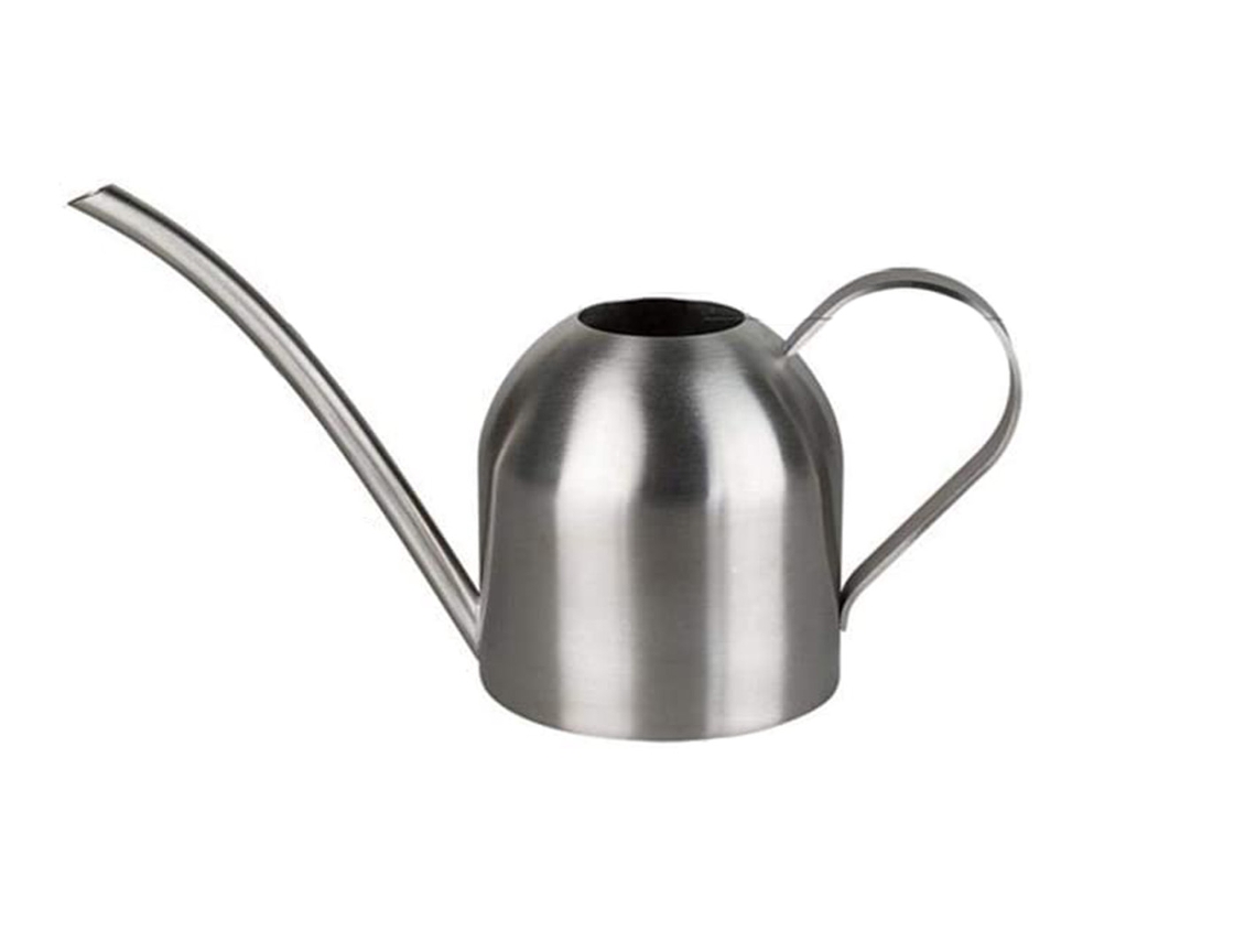 Regadera de acero inoxidable de diseño moderno y elegante, pico largo para riego preciso, resistente a rayones y con acabado pulido a mano.