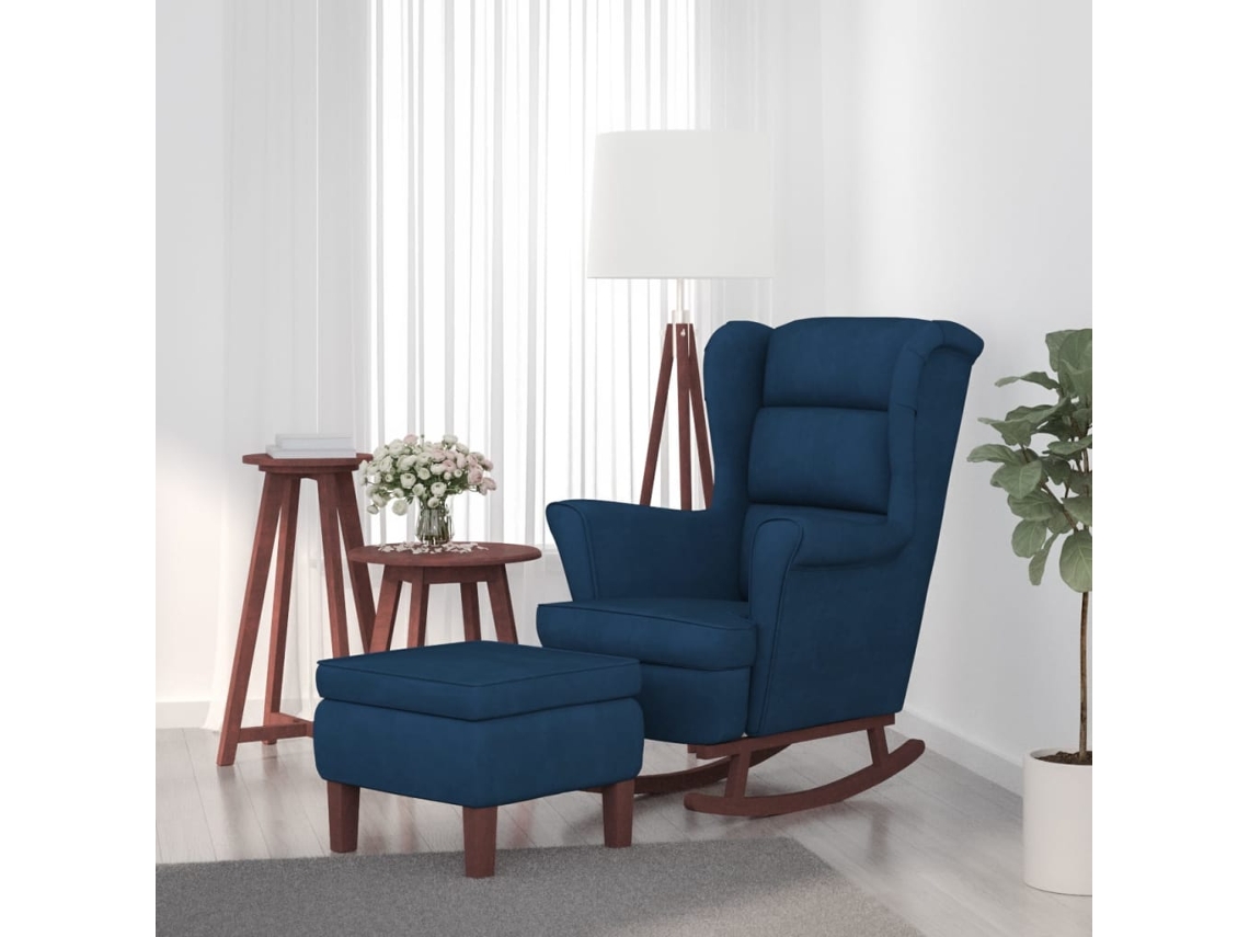 Mecedora Lovely Home con patas de metal y banco de terciopelo azul