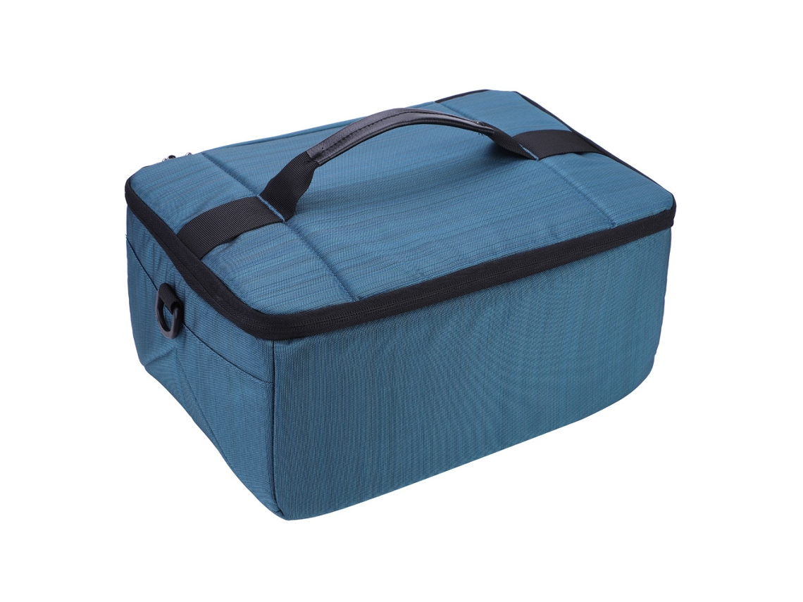Estuche para objetivo de cámara con separadores, estuche y bolsa protectora para el objetivo.