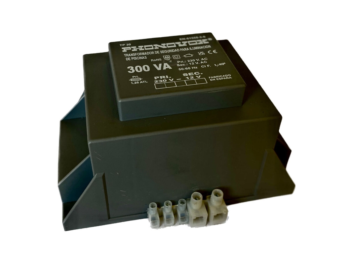 Transformador de seguridad para iluminación de piscinas PHONOVOX tp30300 300 VA 12 V 230 V 50-60 Hz 16,5 x 11,1 x 9,4 cm