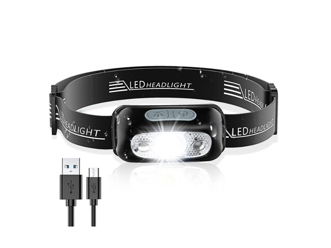 Linterna Frontal Led 250 Lúmenes Sensor de Movimiento Ipx6 Impermeable 5 Modos de Iluminación Ángulo Ajustable y Correa Negro YEMAESRE