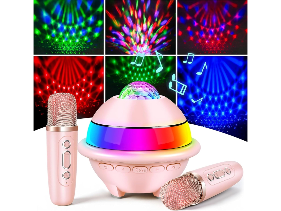 Micrófono De Karaoke Infantil Con Luz Led De Discoteca, Altavoz Portátil De Karaoke Infantil Con 2 Micrófonos Inalámbricos Bluetooth.