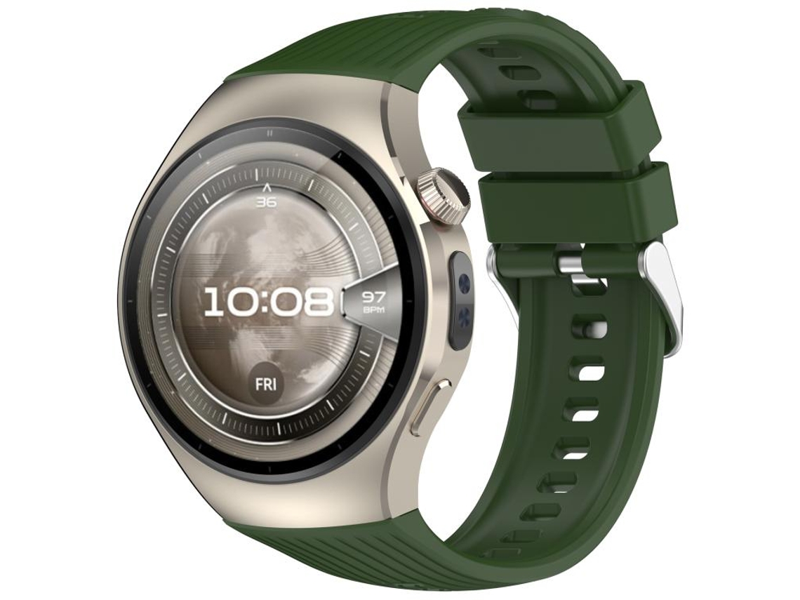 Bracelete Para Huawei Watch 5 (46mm) - Silicone Cor Sólida - Vertical - Fivela De Aço Prate Verde-exército