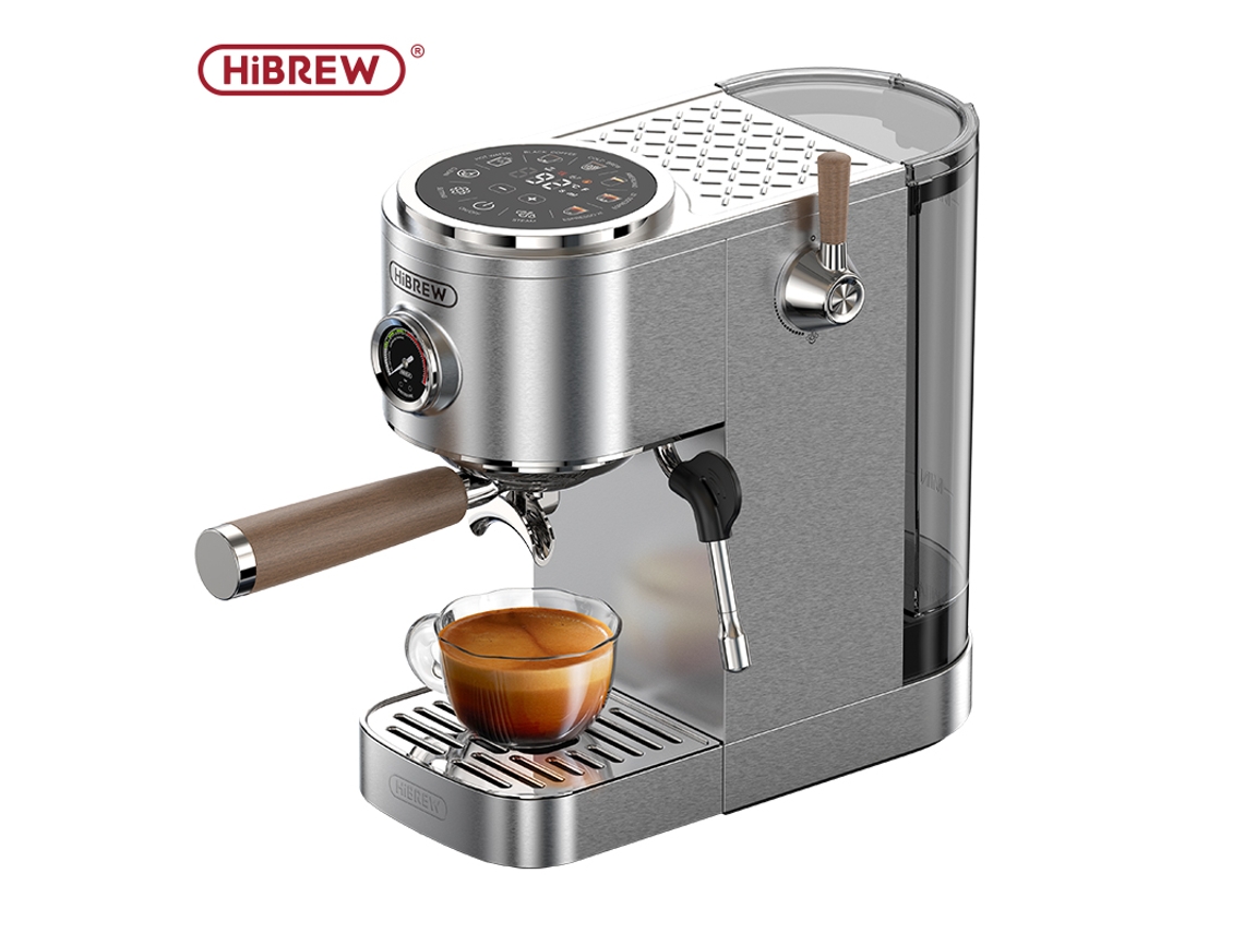 Cafetera semiautomática Hibrew H13, sistema de doble caldera con 20 bares de presión, pantalla táctil, modos de preparación multifunción - Plata