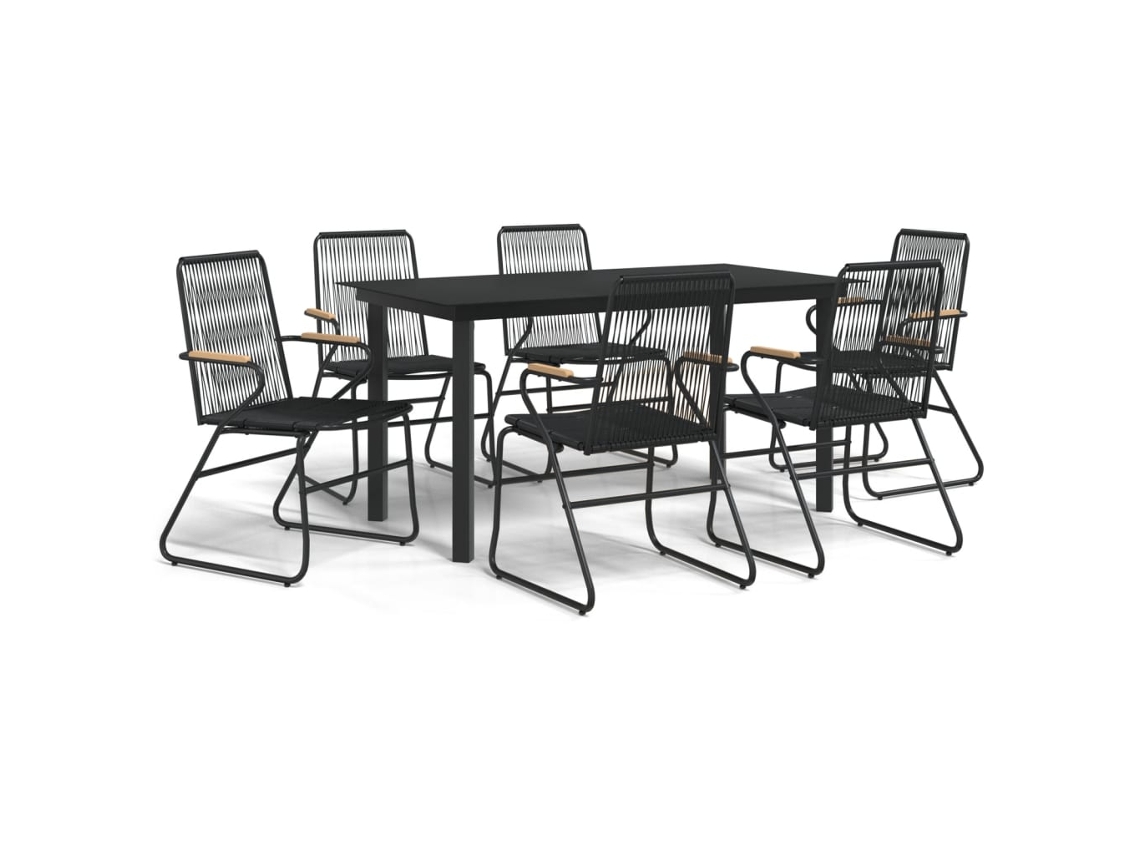 Juego de comedor de jardín de PVC y mimbre negro de 7 piezas EXCLUSIVO DE MAISON