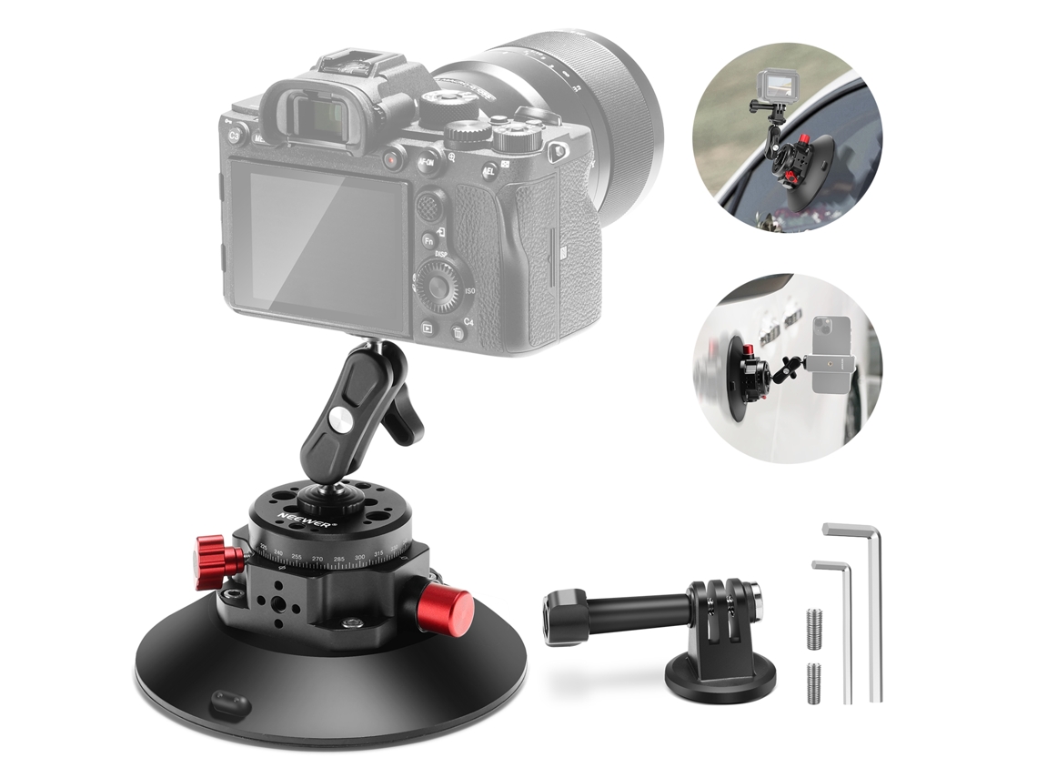 Soporte de ventosa de 6 pulgadas/15,2 cm con brazo mágico con rótula para cámara, cámara de acción o teléfono móvil - Neewer