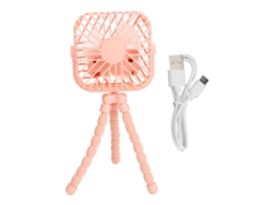 Ventilador de escritorio con 3 velocidades, luz LED, trípode flexible, portátil, para cochecito de bebé, cuadrado, rosa.