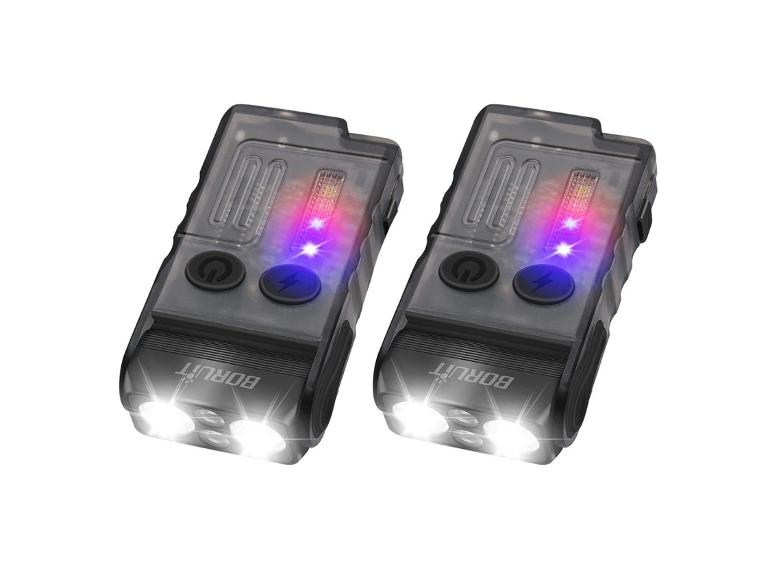 Linterna LED con forma de llavero, alarma sonora, recargable y magnética. MDUG (negra, 2 unidades)