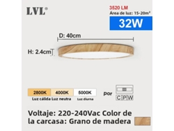 Lámpara de techo LED moderna con diseño de madera dorada. MDUG (32 W, multicolor, con efecto madera)