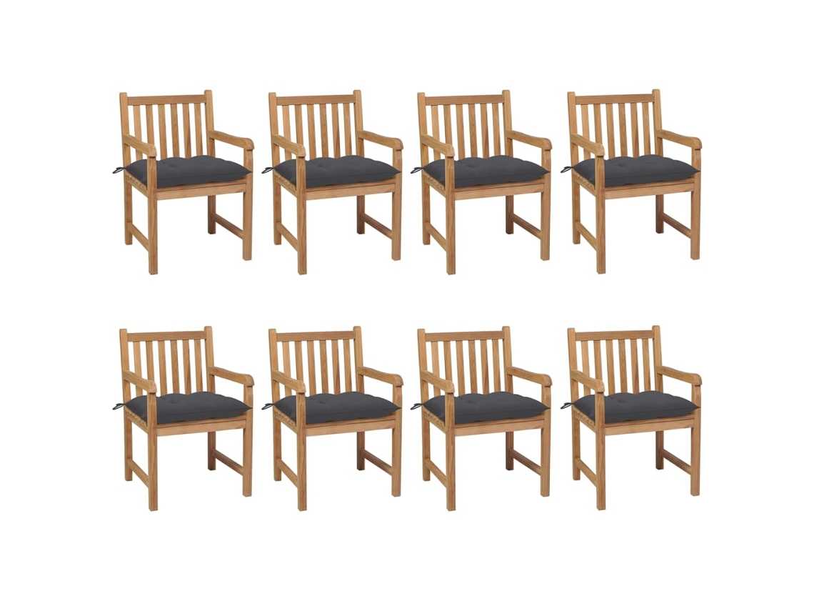 Sillas de jardín DKD Home Decor de 8 piezas con cojines de teca maciza color antracita