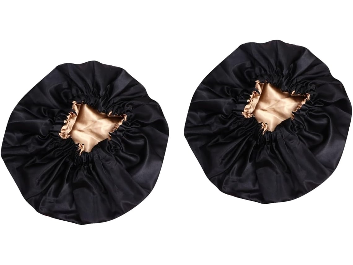 Gorro de dormir ajustable de satén para mujer con doble capa, ideal para el cabello, color azul claro.