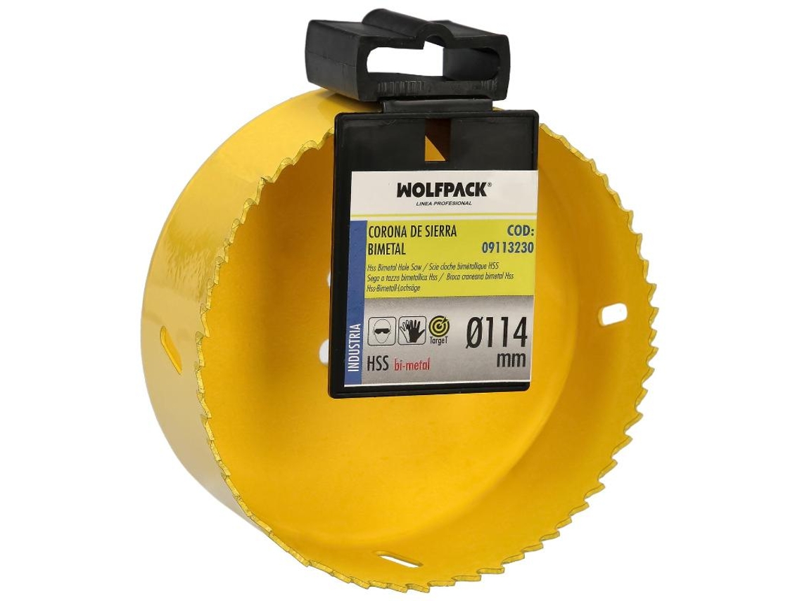 Corona Sierra Bimetal Ø 114 mm Templado Termico. Base Reforzada. Corona Madera. Broca Agujeros Madera. Acero. Hierro. Plasticos WOLFPACK LINEA PROFESIONAL LINEA PROFESIONAL