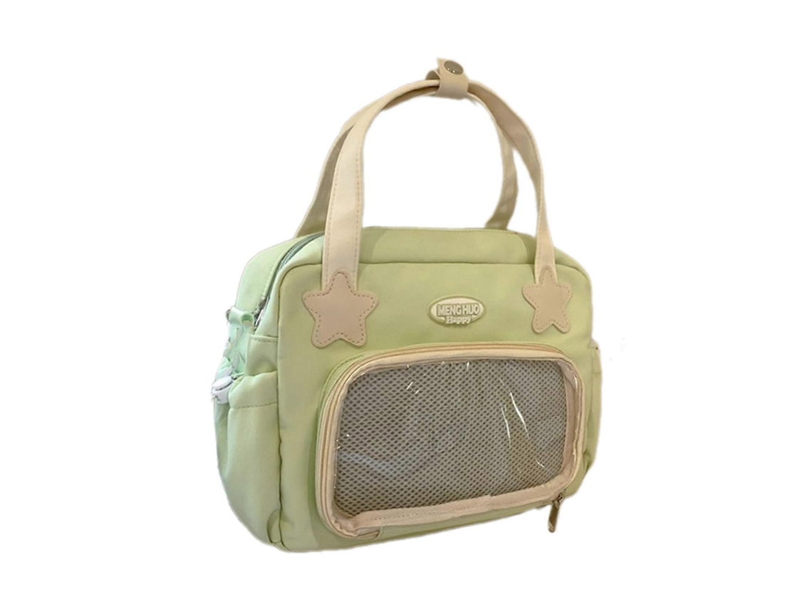 Bolso de mano Itabag Harajuku para mujer, estilo mensajero, transparente, bolso de hombro, bolso escolar, estilo japonés, bandolera, con insignia, verde.