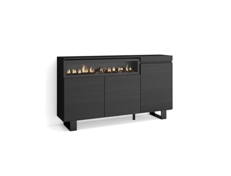 Aparadores para salón 150x87x35cm 3 Puertas Chimenea eléctrica Diseño industrial Negro