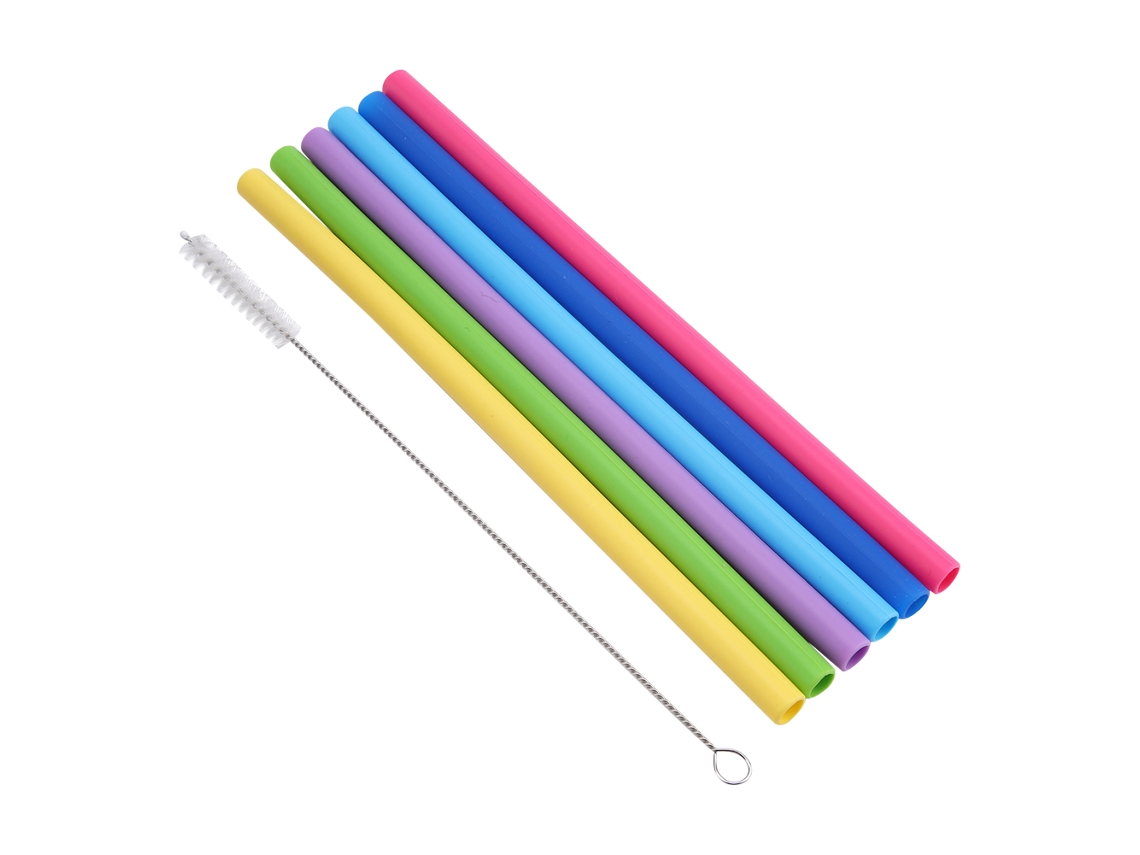 Pajitas Silicone Reutilizables 6 Unidades, Rectas, para Zumos, Té con Leche y Bebidas Kofihety