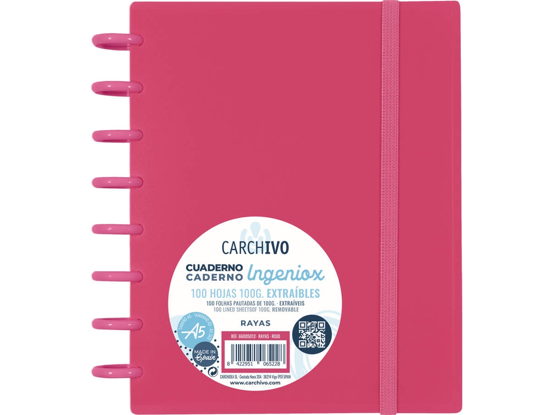 Cuaderno INGENIOX Rojo intenso con elástico (Rojo - A5 - Pautado)