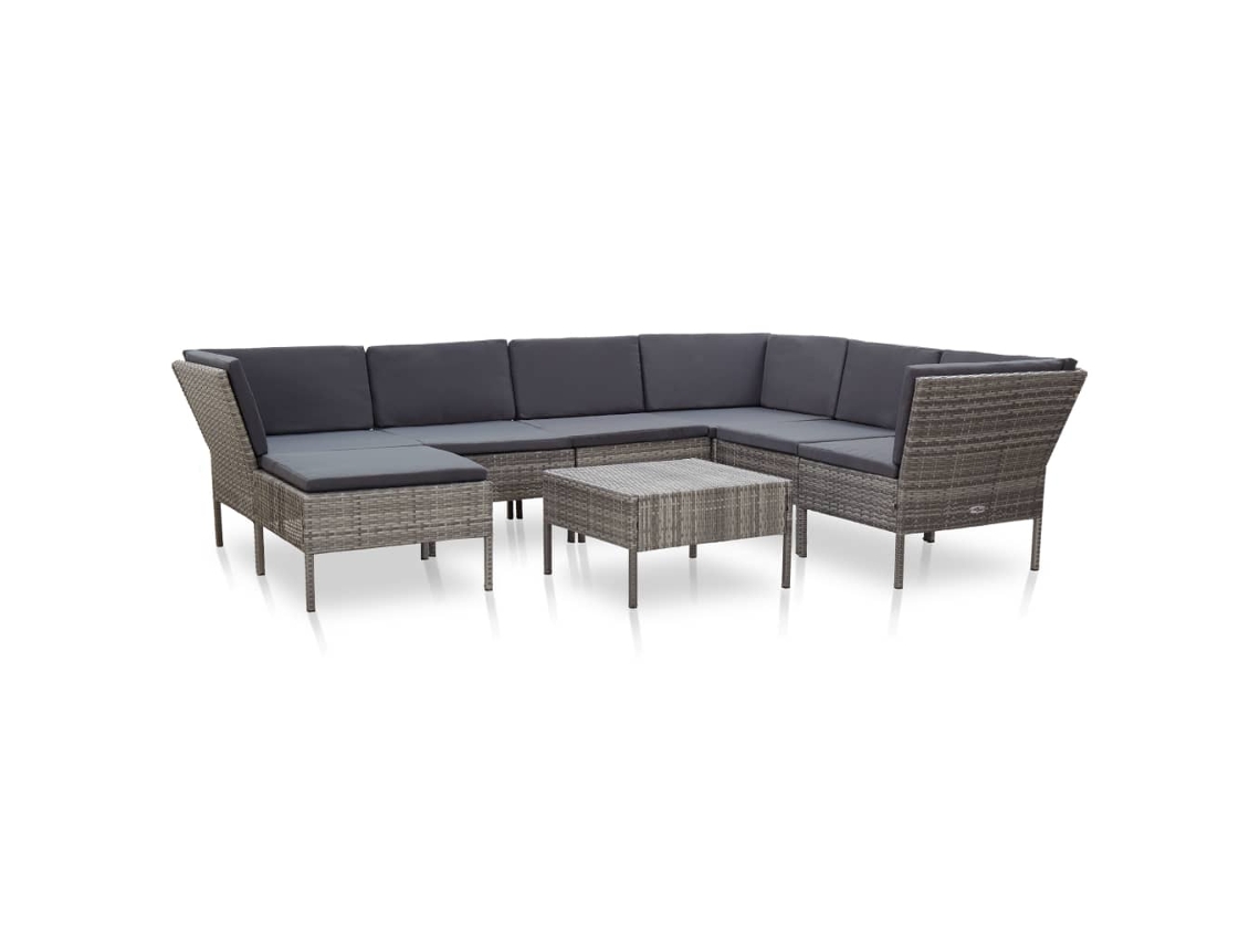 Conjunto de jardín de 8 piezas con cojines en mimbre gris, DKD Home Decor