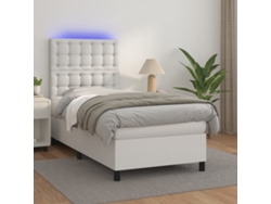 Cama box spring y colchón LED cuero sintético blanco 90x200 cm