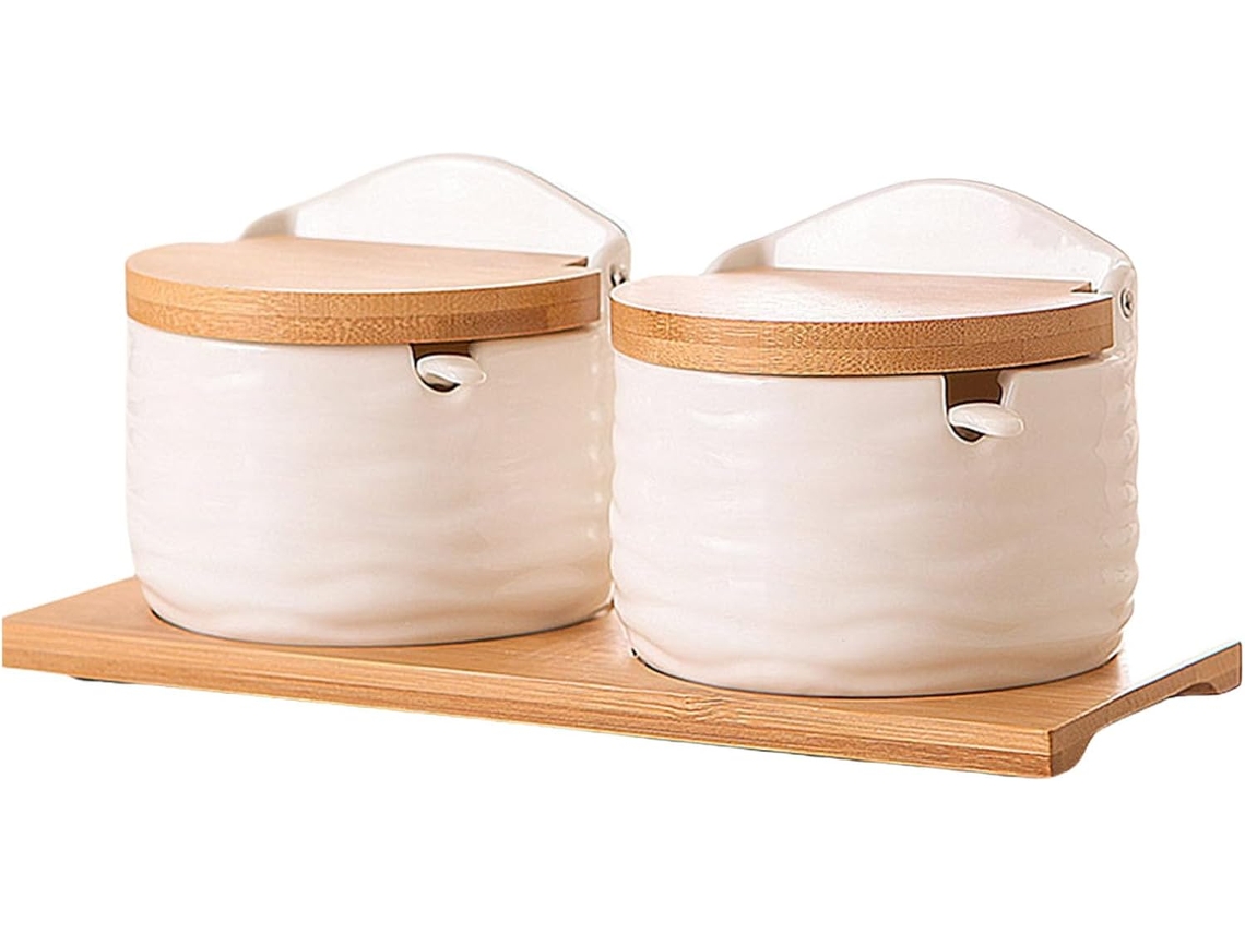 Salero Decorativo Con Tapa Y Cuchara De Bambú Para La Mesa De La Cocina O El Comedor, Azucarero,