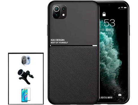 Kit Funda Magnetic Lux, 5D Full Cover, Protector de Cámara Trasera y Soporte Magnético de Coche Reforzado Xiaomi Mi 11 Lite PHONECARE Negro