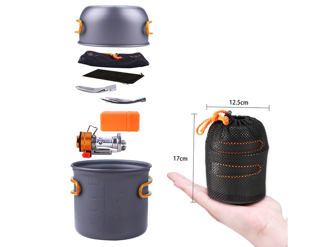 Set De Cocina De Camping Al Aire Libre Con Estufa De Encendido Piezoeléctrico Mini, Ollas, Tenedor Y Cuchara Para Senderismo Y Picnic