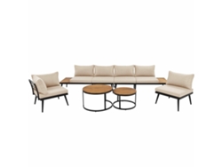 Conjunto de sillas de jardín para 5-6 personas, 6 piezas, sofá, sillones y mesas, estructura de hierro galvanizado beige, MOBRIO