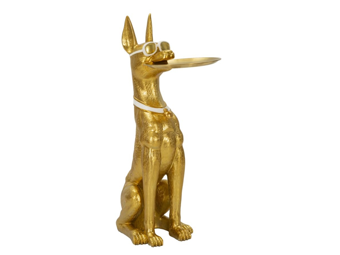 Estatua De Perro Pitbull Musculoso Con Bandeja Dorada - Estilo Dorado Glamuroso - 30x64x91 Cm - Accesorio De Decoración De Lujo