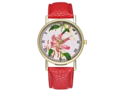 Reloj Analógico De Cuarzo Unisex Con Correa De Pu Y Elegante Esfera Floral (rojo)