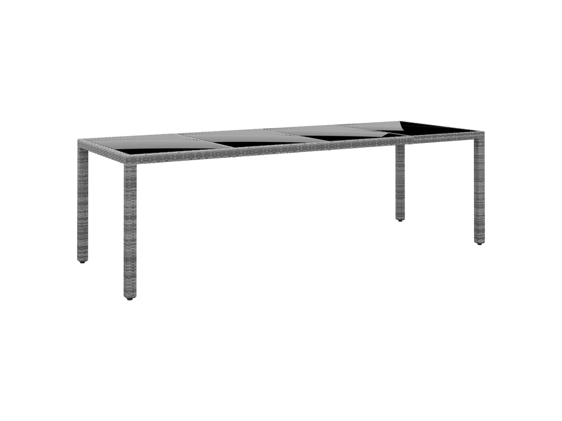 Mesa de jardín LOVELY HOME Comedor de Vidrio Templado y Mimbre con Base Gris (250 x 100 x 75 cm)