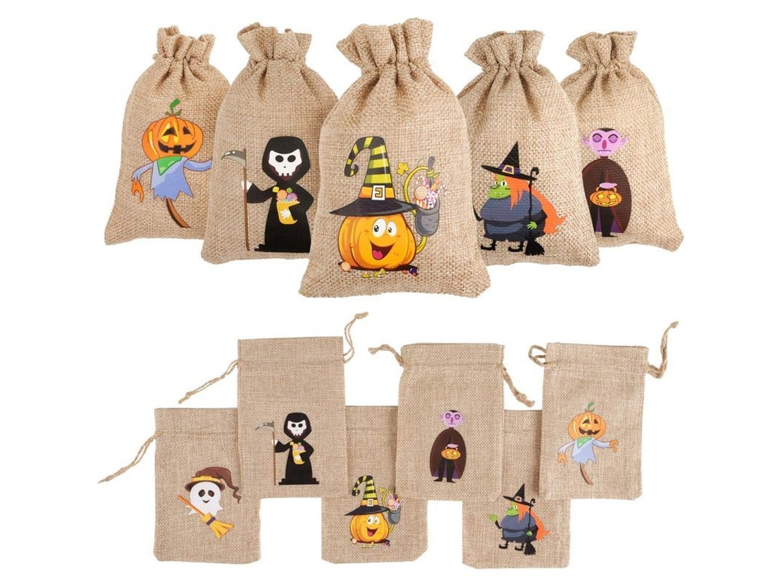 Bolsas De Yute Para Halloween, 12 Bolsitas Pequeñas Para Dulces Con Cordón Para Niños