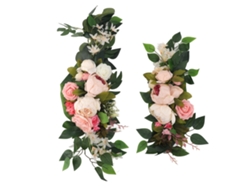 Arco de boda con cortina y flores artificiales, letrero de bienvenida multifuncional para bodas, decoración floral rosa.