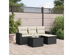 Conjunto de sofá de jardín con cojines de mimbre sintético negro, Dkd Home Decor