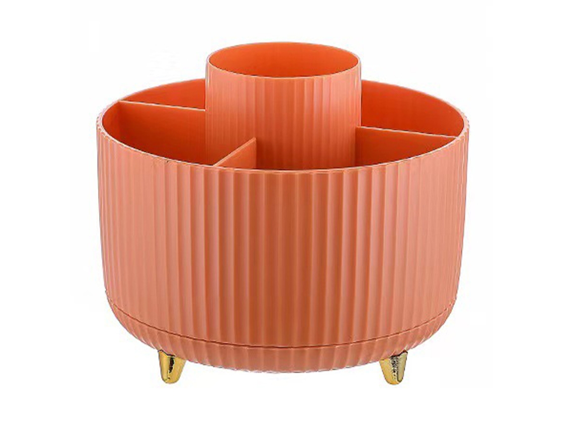 -porta Lapices Rotatorio 360 Grados 5 Compartimentos Naranja Organizador De Papeleria Para Escritorio