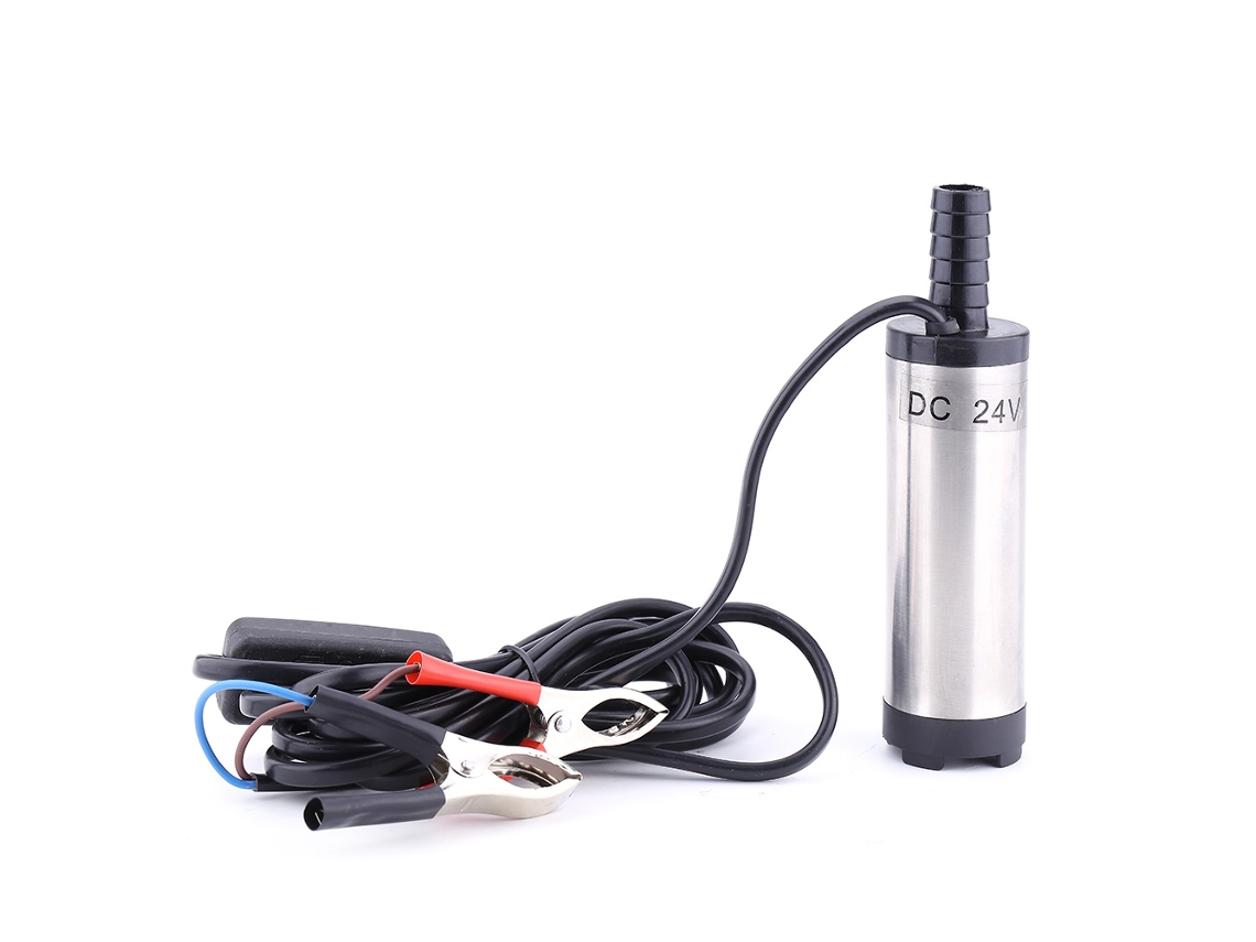 Bomba sumergible de acero inoxidable para agua, diésel y queroseno, herramienta de repostaje (24 V CC, color plata)