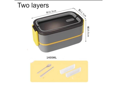 Bento Box para Adultos y Niños Bento Box con Cubiertos-Lonchera de Doble Capa Gris 1400ml (medidor)