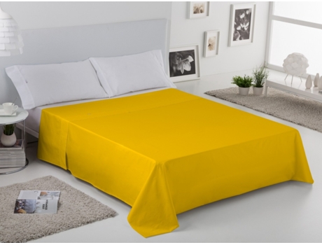 Sábana Encimera ESTELIA (280 x 270 cm - Algodón y Poliester - Amarillo)