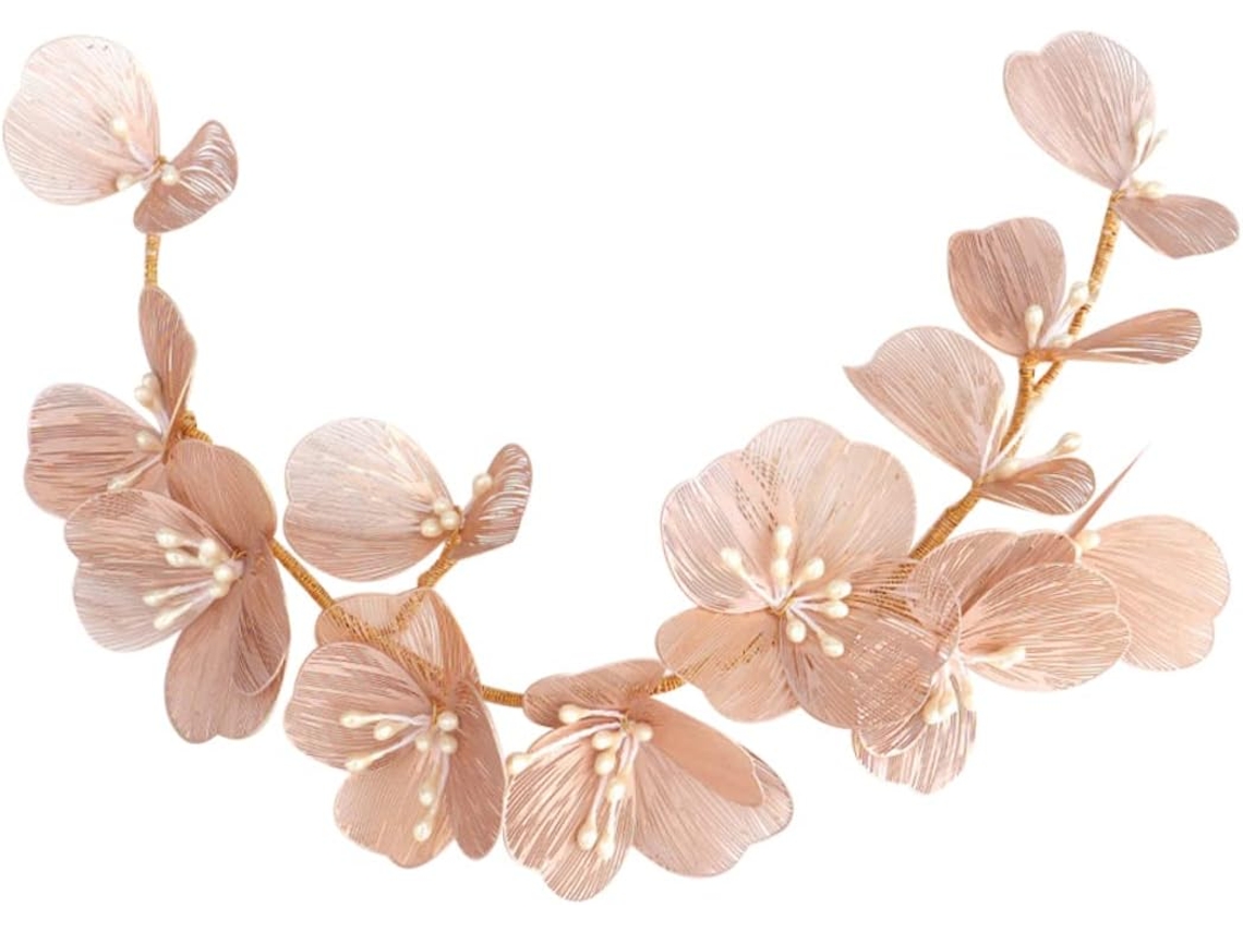 Tiara De Noiva Com Pérolas E Pétalas Douradas, Acessório De Cabelo Artesanal Para Mulheres.