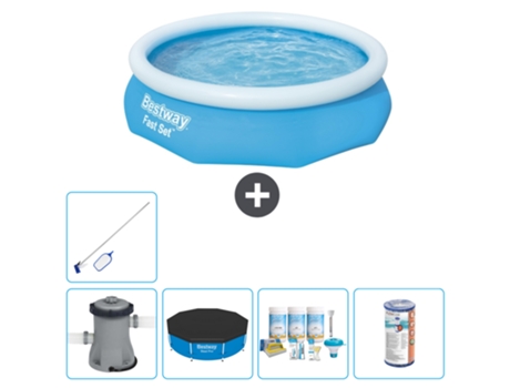 Piscina hinchable redonda Fast Set BESTWAY - 305 x 76 cm - Azul - Bomba incluida Cubrir - Paquete de mantenimiento - Filtrar - kit de limpieza