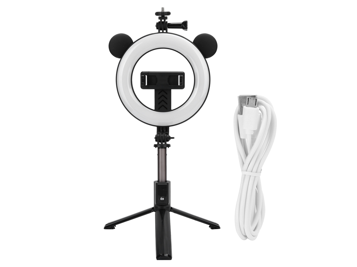 Palo Selfie Inalámbrico Bluetooth Con Aro De Luz, Trípode Plegable Y Soporte De Mesa Para Transmisiones En Vivo.