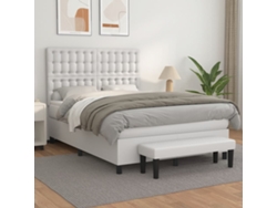 Cama Box Spring Con Colchón Cuero Sintético Blanco 140x200cm