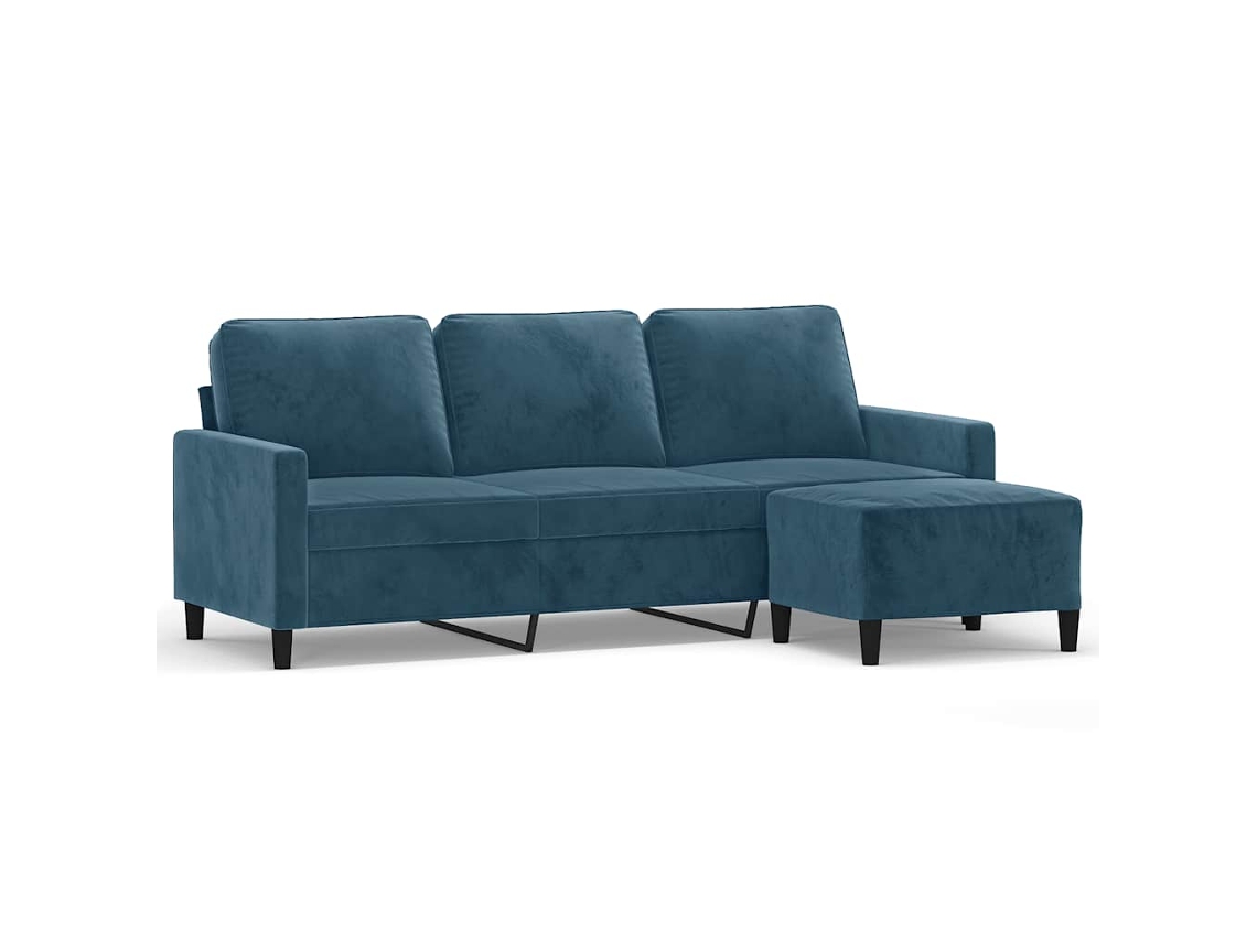 Maison Exclusive - Sofá De 3 Plazas Con Taburete De Terciopelo Azul 180 Cm