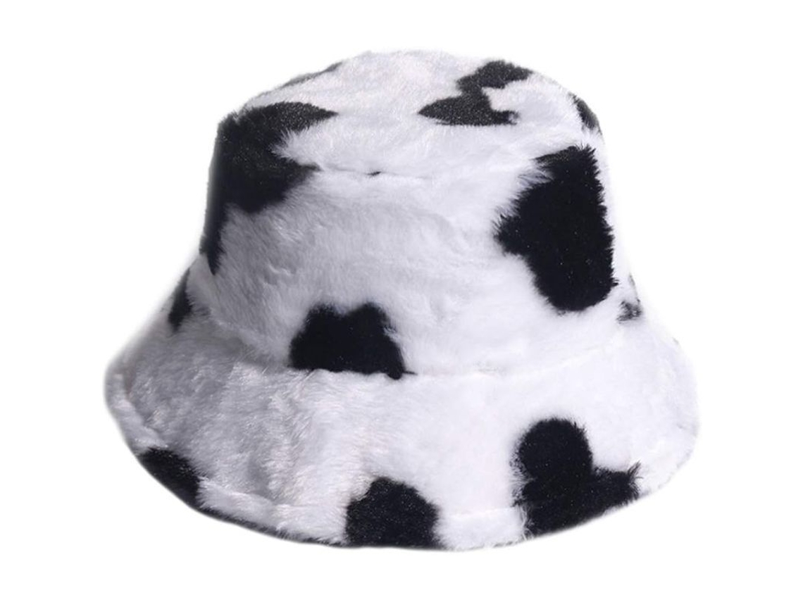 Sombrero Tipo Cubo Con Estampado De Vaca, De Felpa Y Piel Sintética, Unisex, Plegable, Acolchado, Para Invierno (2025)