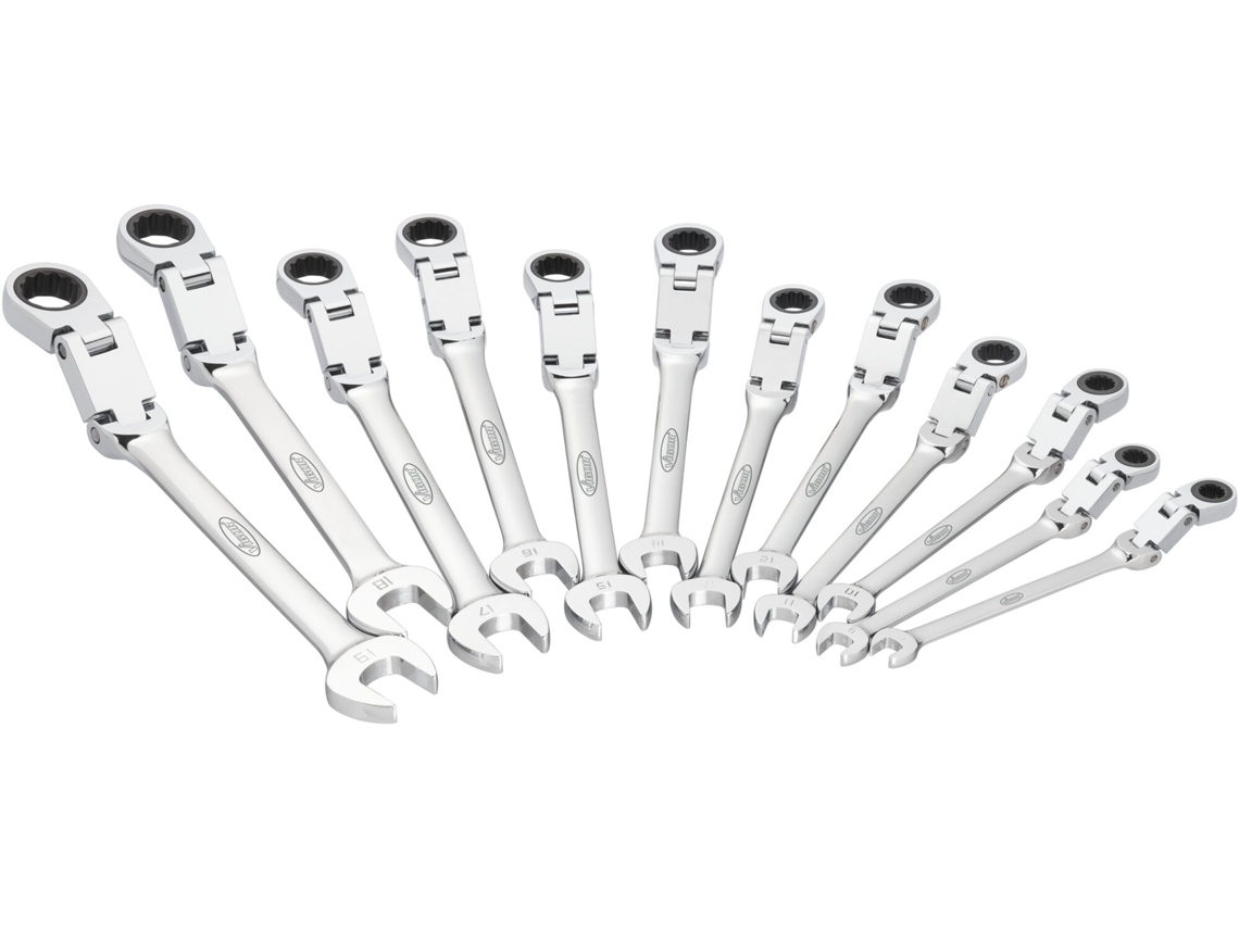 VIGOR V6752/12 Juego de Llaves Combinadas de Carraca Con Articulación Doble Perfil Hexagonal Doble Exterior Perfil de Hexágono Exterior Número