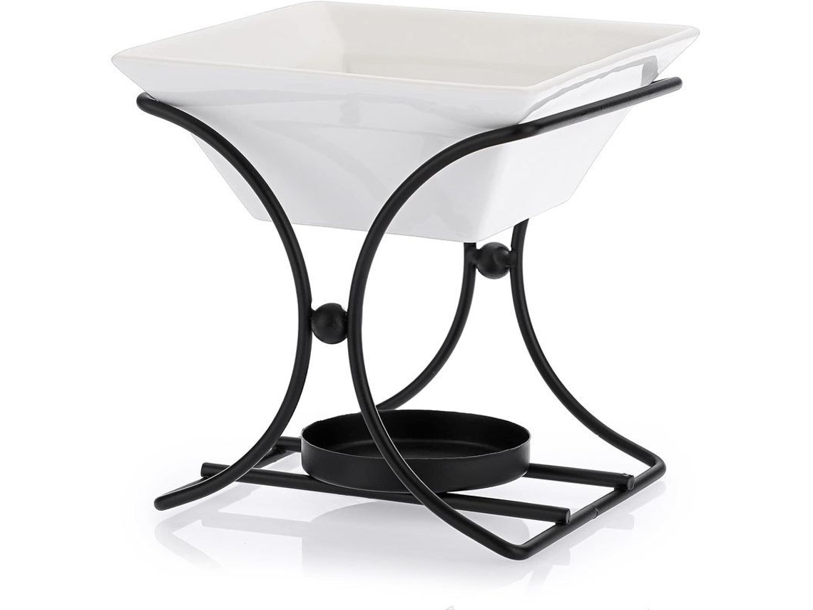 Quemador De Cera Y Aceites Esenciales Con Recipiente De Cerámica, Forma De Doble Arco, Negro.