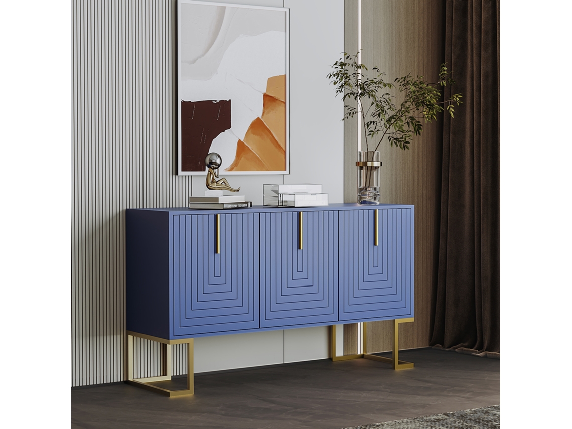 Aparador Moderno Con 3 Puertas Y Estantes Ajustables, Azul Marino.