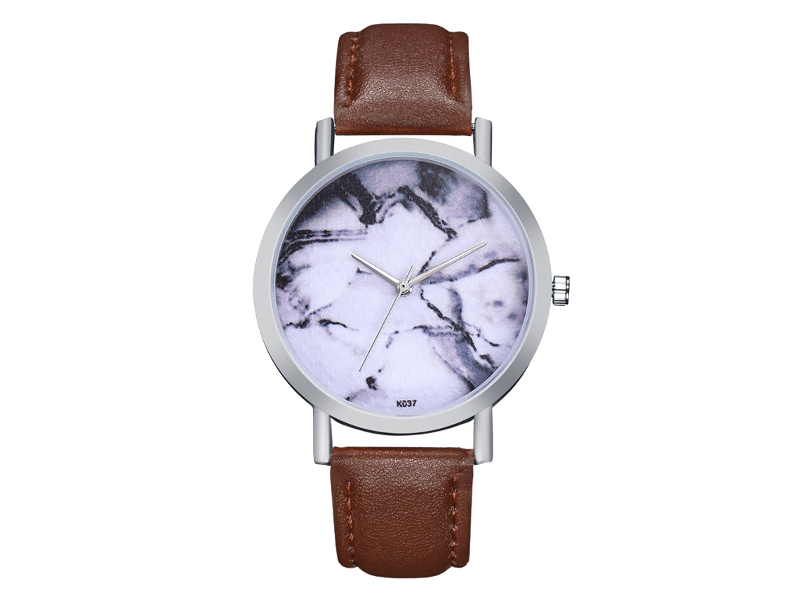 Reloj De Pulsera Para Mujer Zhoulianfa Con Dial Marmoleado Caja Plata Pu Acero Quartzo Café