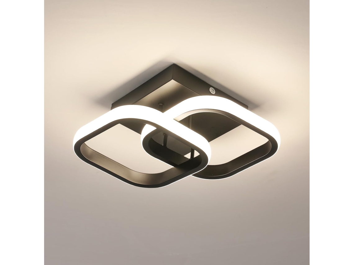 Luminária De Teto Led Quadrada Moderna, Ideal Para Quartos (preta), 2137 Lúmens, Acrílico De 29 Cm, Luz Natural 4500k