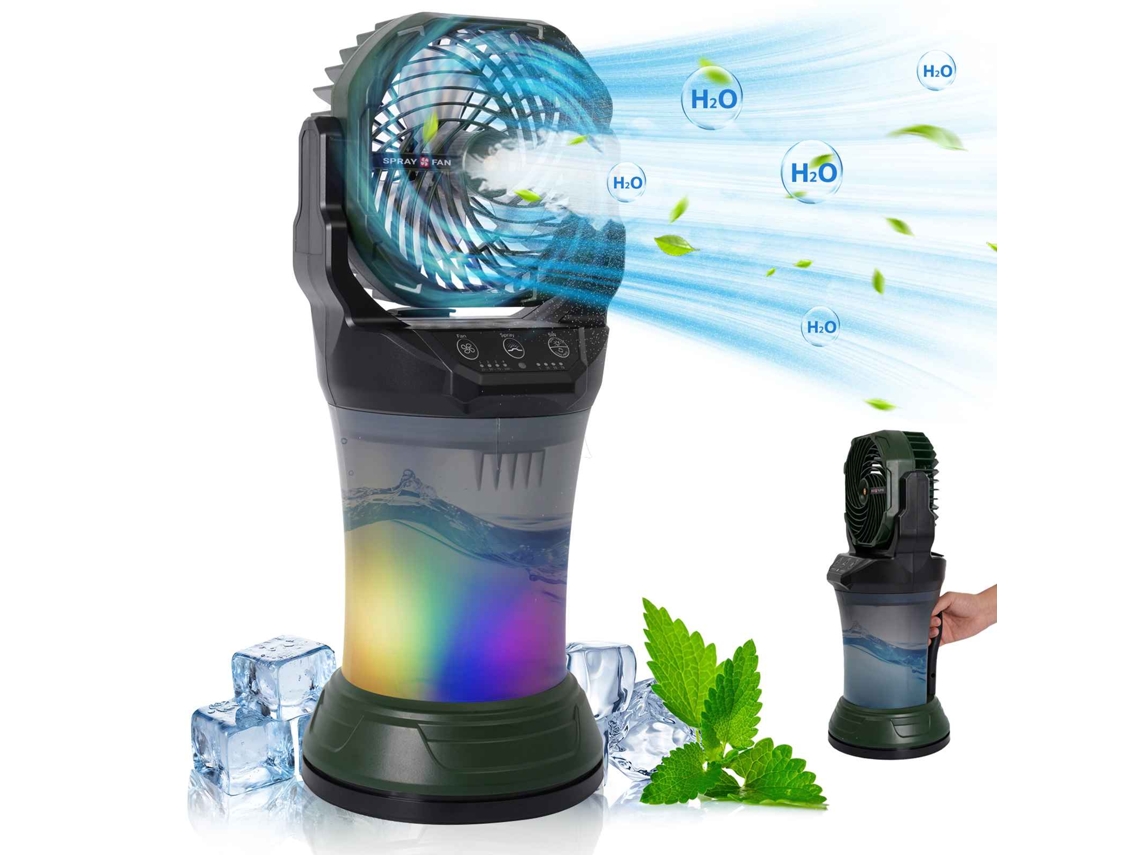Ventilador Nebulizador Camping Verde Oscuro Abs+pp 2000ml 15000mah Rgb Led 4 Velocidades Oscilación 90°