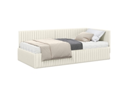 Syfax™ Estructura De Cama Esquina Con Colchón 2 Pcs Crema Terciopelo